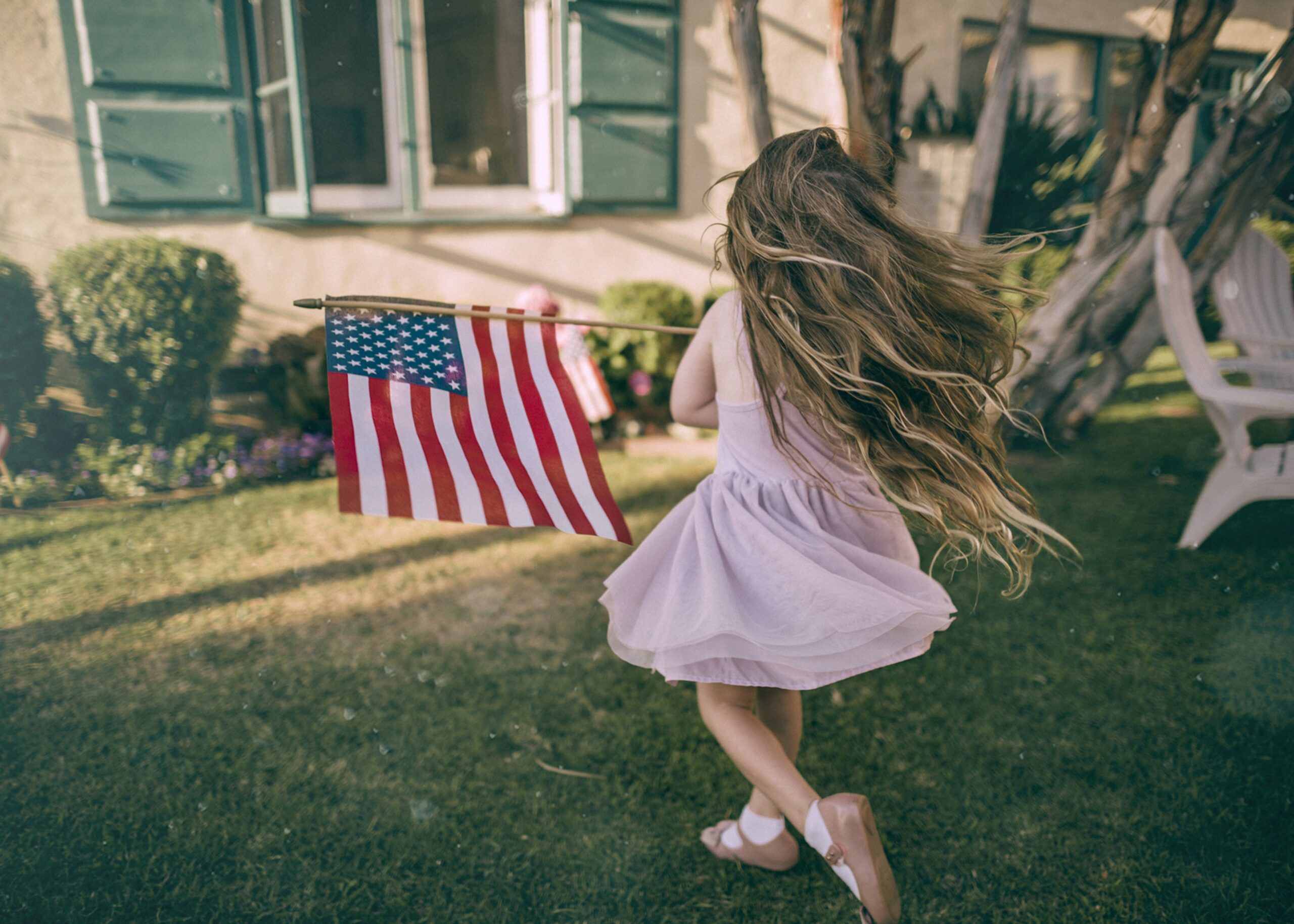 USA girl with US flag